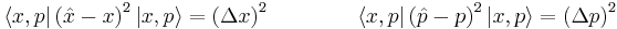 
    \langle x, p | \left(\hat{x} - x \right)^2 |x,p\rangle = \left(\Delta x\right)^2
    \qquad \qquad
    \langle x, p | \left(\hat{p} - p \right)^2 |x,p\rangle = \left(\Delta p\right)^2
