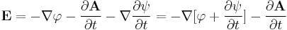 {\mathbf E} = -\nabla\varphi - \frac{\partial{\mathbf A}}{\partial t} - \nabla \frac{\partial{\psi}}{\partial t} = -\nabla [ \varphi %2B \frac{\partial{\psi}}{\partial t}] - \frac{\partial{\mathbf A}}{\partial t}