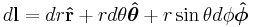 d\mathbf{l} = dr\mathbf{\hat r} %2B rd\theta\boldsymbol{\hat \theta} %2B r\sin\theta d\phi\boldsymbol{\hat \phi}