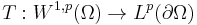 T: W^{1,p}(\Omega)\rightarrow L^p(\partial\Omega)