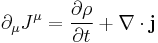 \partial_\mu J^\mu = \frac{\partial \rho}{\partial t} %2B \nabla \cdot \mathbf{j} 