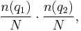 \frac{n(q_1)}{N} \cdot \frac{n(q_2)}{N},