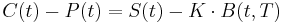  C(t) - P(t) = S(t)- K \cdot B(t,T) \, 