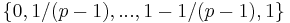 \{0, 1/(p-1), ... , 1-1/(p-1), 1\}