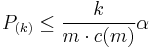 P_{(k)} \leq \frac{k}{m \cdot c(m)} \alpha 