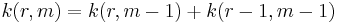 k(r,m)=k(r,m-1)%2Bk(r-1,m-1)