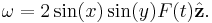 
\mathbf{\omega} = 2\sin(x)\sin(y)F(t)\hat{\mathbf{z}}.
