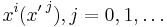 x^i({x'\,}^j), j=0,1,\dots