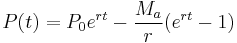 P(t) = P_0e^{rt} - \frac{M_a}{r}(e^{rt}-1)