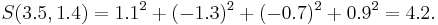 S(3.5, 1.4)=1.1^2%2B(-1.3)^2%2B(-0.7)^2%2B0.9^2=4.2.