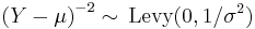 {(Y-\mu)}^{-2} \sim\,\textrm{Levy}(0,1/\sigma^2)