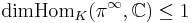  \mathrm{dim} \mathrm{Hom}_K(\pi^{\infty}, \mathbb{C}) \leq 1 