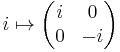 i \mapsto \begin{pmatrix}
  i & 0 \\
  0         & -i
\end{pmatrix}