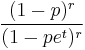 \, \frac{(1-p)^r}{(1-pe^t)^r}