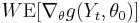 W\operatorname{E}[\nabla_\theta g(Y_t,\theta_0)]