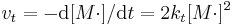 v_t={-\operatorname{d}[M\cdot]/\operatorname{d}t}=2k_t[M\cdot]^2