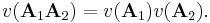 v({\mathbf A}_1{\mathbf A}_2) = v({\mathbf A}_1) v({\mathbf A}_2).