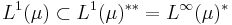 L^1(\mu)\subset L^1(\mu)^{**}=L^{\infty}(\mu)^*