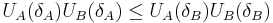 U_{A}(\delta_{A}) U_{B}(\delta_{A})\leq U_{A}(\delta_{B}) U_{B}(\delta_{B})