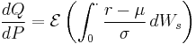  \frac{d Q}{d P} = \mathcal{E}\left ( \int_0^\cdot \frac{r - \mu }{\sigma}\,
d W_s \right )