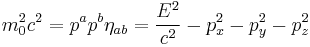 m_0^2 c^2 = p^a p^b \eta_{ab}= \frac{E^2}{c^2} - p_x^2 - p_y^2 - p_z^2