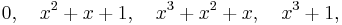 0,\quad x^2%2Bx%2B1,\quad x^3%2Bx^2%2Bx,\quad x^3%2B1,