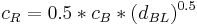 c_R=0.5*c_B*(d_{BL})^{0.5}\,