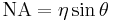 \mathrm{NA}=\eta\sin\theta