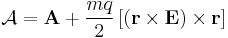 
\mathcal{A} = \mathbf{A} %2B \frac{mq}{2} \left[ \left( \mathbf{r} \times \mathbf{E} \right) \times \mathbf{r} \right] 
