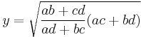 y = \sqrt {\frac{ab %2B cd}{ad %2B bc} (ac %2B bd)}