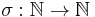 \sigma: \mathbb N \to \mathbb N