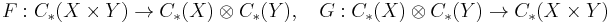 F: C_*(X \times Y) \rightarrow C_*(X) \otimes C_*(Y), \quad G: C_*(X) \otimes C_*(Y) \rightarrow C_*(X \times Y)