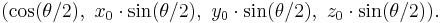 (\cos (\theta / 2),\ x_0 \cdot \sin (\theta / 2),\ y_0 \cdot \sin (\theta / 2),\ z_0 \cdot \sin (\theta / 2) ).\ 