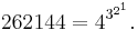 262144 = 4^{3^{2^{1}}}.\,