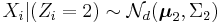 X_i |(Z_i = 2) \sim \mathcal{N}_d(\boldsymbol{\mu}_2,\Sigma_2)