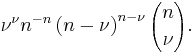 \nu^\nu n^{-n} \left( n - \nu \right)^{n - \nu} {n \choose \nu}.