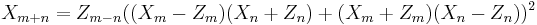 
X_{m%2Bn} = Z_{m-n}((X_m-Z_m)(X_n%2BZ_n)%2B(X_m%2BZ_m)(X_n-Z_n))^2
