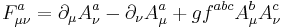 F^a_{ \mu\nu}=\partial_{\mu}A^{a}_{ \nu} - \partial_{\nu}A^{a}_{ \mu} %2B g f^{abc}A^{b}_{\mu}A^{c}_{\nu}