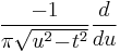 \frac{-1}{\pi\sqrt{u^2\!-\!t^2}}\frac{d}{du}