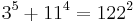 3^5%2B11^4=122^2\;