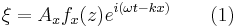 \xi = A_x f_x(z) e^{i(\omega t - kx)} \quad \quad (1) 