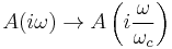 A(i\omega) \to A\left( i\frac{\omega}{\omega_c}\right)