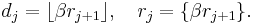 d_j = \lfloor\beta r_{j%2B1}\rfloor, \quad r_j = \{\beta r_{j%2B1}\}.