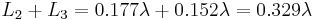 L_2 %2B L_3  = 0.177\lambda %2B 0.152\lambda = 0.329\lambda\,