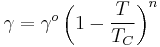 \gamma = \gamma^o \left( 1-\frac{T}{T_C} \right)^n 