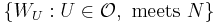 \{W_{U}:U\in\mathcal{O},\text{ meets }N\}\,