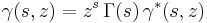 \gamma(s,z) = z^s \, \Gamma(s) \, \gamma^*(s,z)