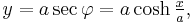 y = a \sec \varphi = a \cosh \tfrac{x}{a},\,