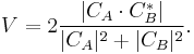 V=2\frac{|C_A\cdot C_B^*|}{|C_A|^2%2B|C_B|^2}. 