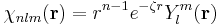 \chi_{nlm}({\mathbf{r}}) = r^{n-1}e^{-\zeta r}Y_l^m({\mathbf{r}})